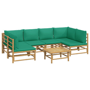 Set Salotto da Giardino 7pz con Cuscini Verdi Bambù