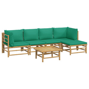 Set Salotto da Giardino 6pz con Cuscini Verdi Bambù