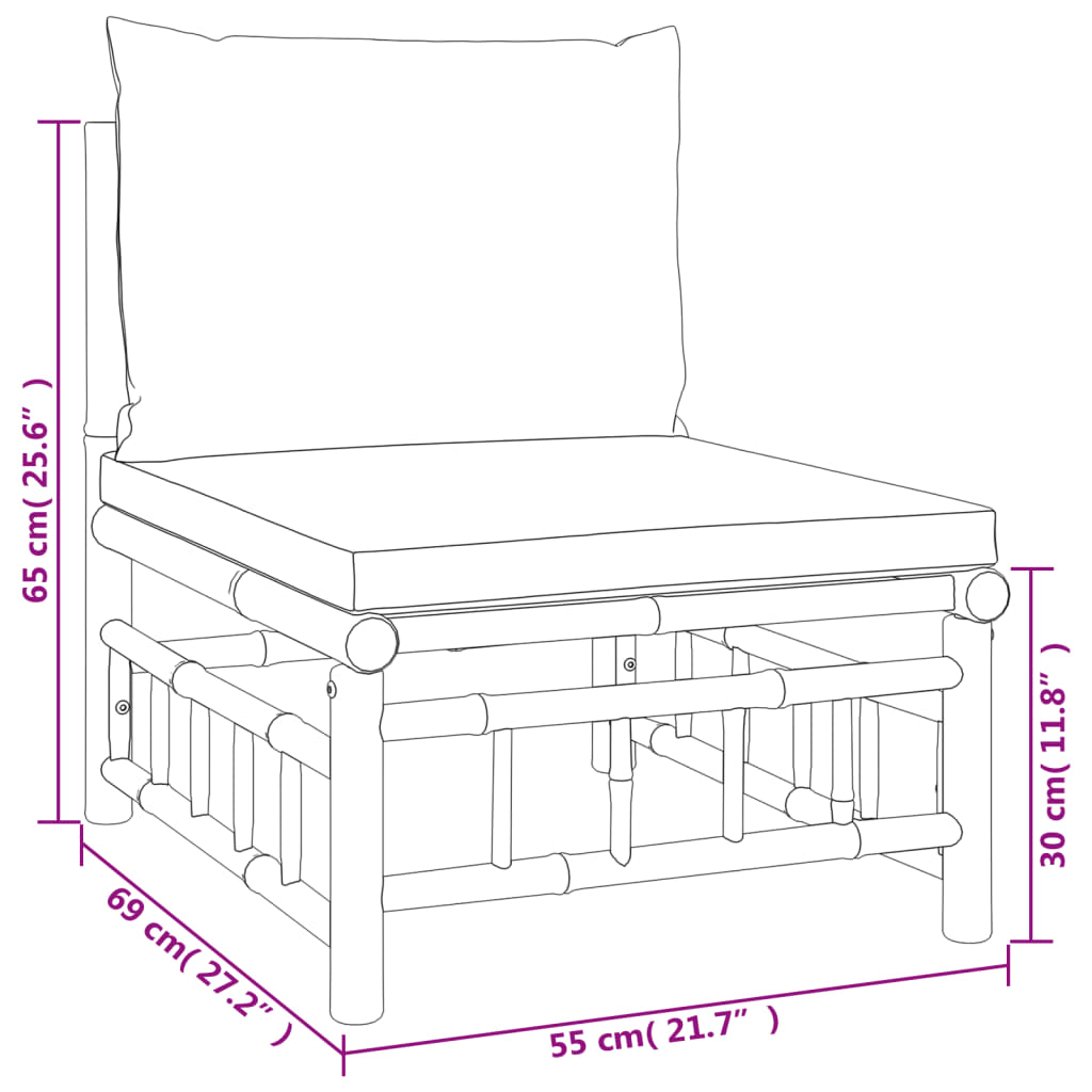 Set Salotto da Giardino 9pz con Cuscini Grigio Scuro Bambù 3155219