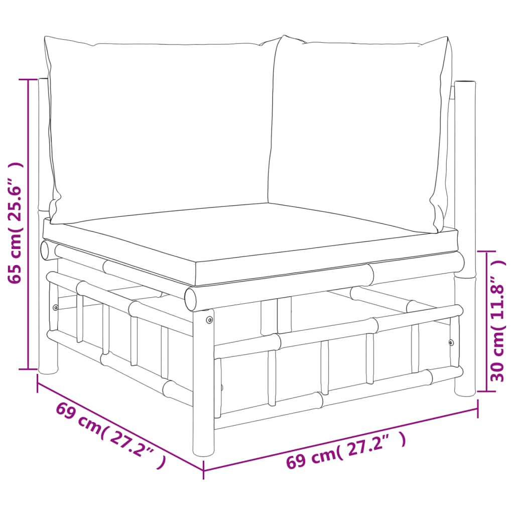 Set Salotto da Giardino 10pz con Cuscini Grigio Scuro Bambù