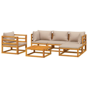 Set Salotto da Giardino 6pz con Cuscini Tortora Legno Massello 3155249