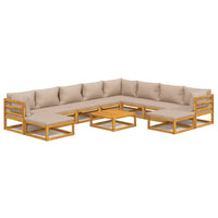 Set Salotto da Giardino 11pz con Cuscini Tortora Legno Massello 3155262