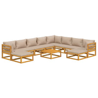 Set Salotto da Giardino 11pz con Cuscini Tortora Legno Massello 3155262