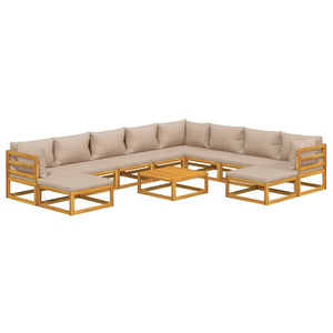 Set Salotto da Giardino 11pz con Cuscini Tortora Legno Massello 3155262