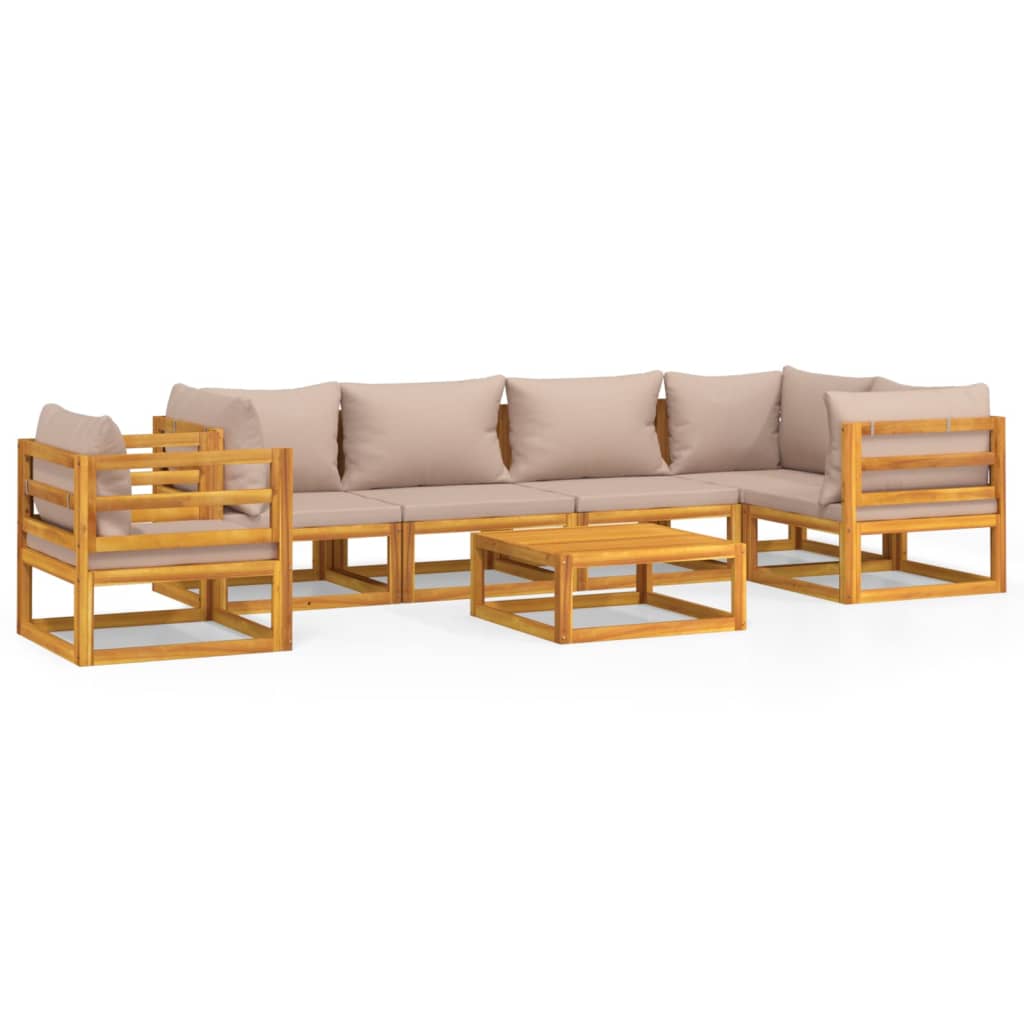 Set Salotto da Giardino 7pz con Cuscini Tortora Legno Massello 3155274