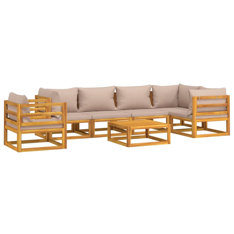 Set Salotto da Giardino 7pz con Cuscini Tortora Legno Massello 3155274