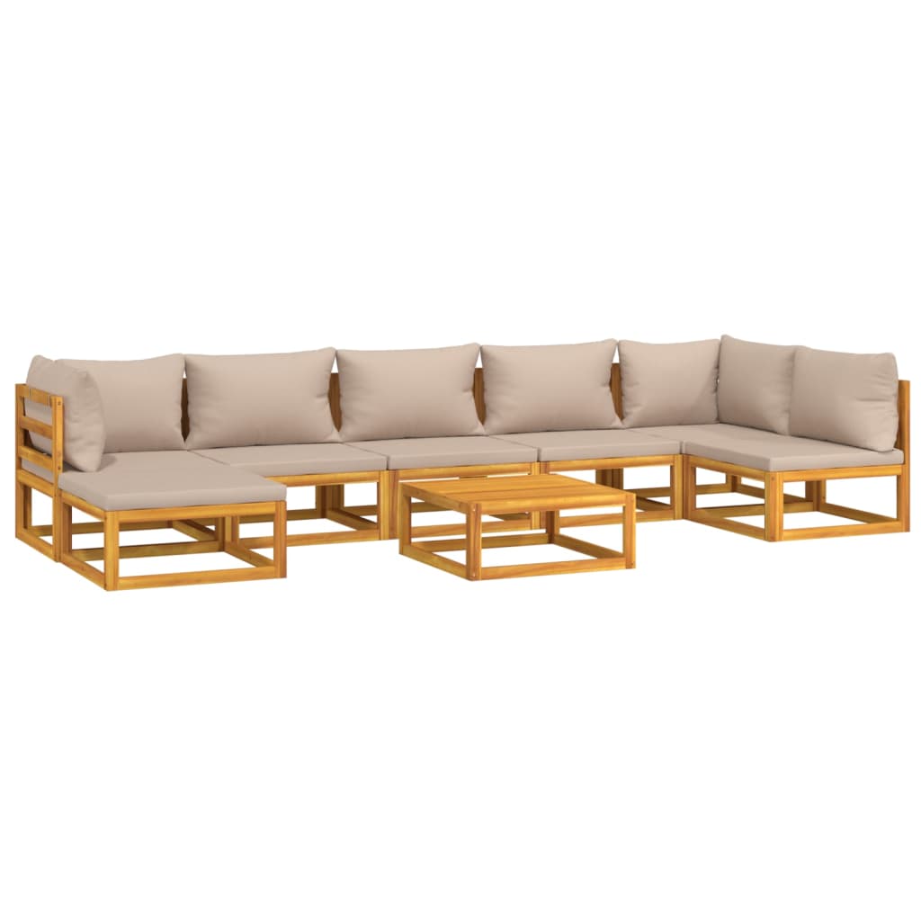 Set Salotto da Giardino 8pz con Cuscini Tortora Legno Massello 3155275