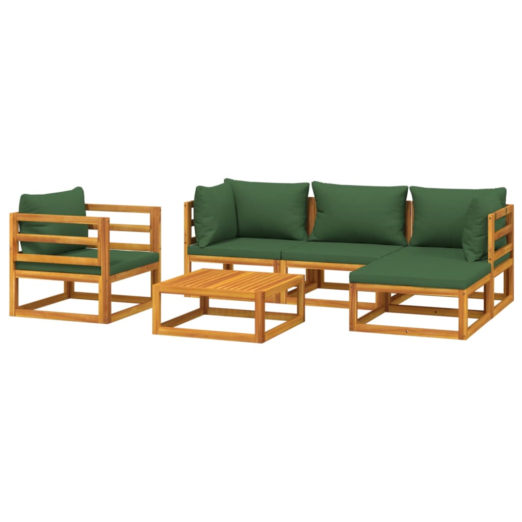 Set Salotto da Giardino 6pz con Cuscini Verdi in Legno Massellocod mxl 125104