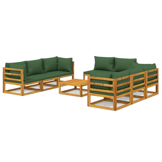 Set Salotto da Giardino 9pz con Cuscini Verdi in Legno Massello 3155318