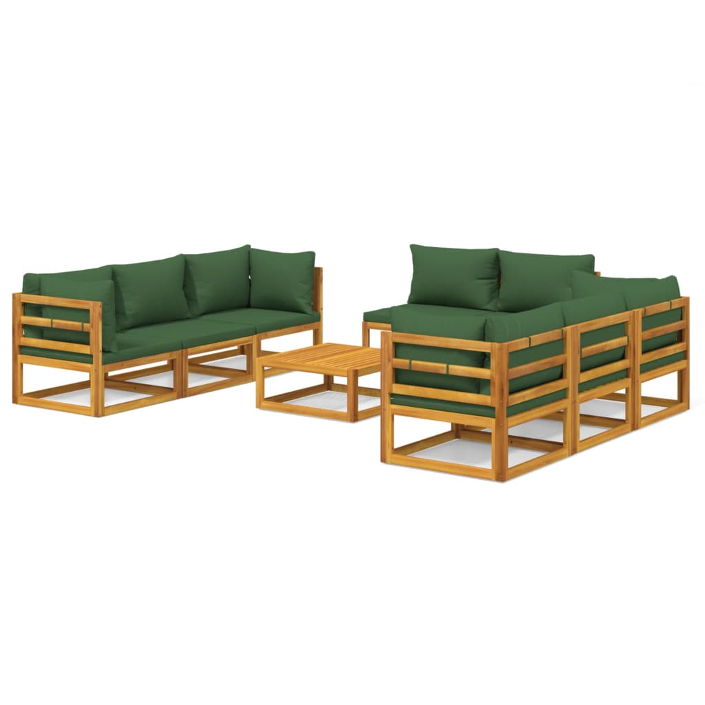 Set Salotto da Giardino 9pz con Cuscini Verdi in Legno Massellocod mxl 124294