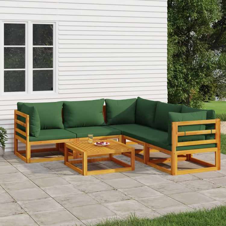 Set Salotto da Giardino 6pz con Cuscini Verdi in Legno Massello 3155319