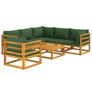 Set Salotto da Giardino 7pz con Cuscini Verdi in Legno Massello 3155320