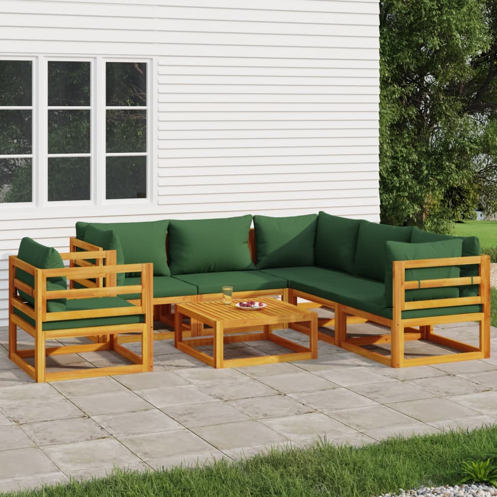 Set Salotto da Giardino 7pz con Cuscini Verdi in Legno Massello 3155320