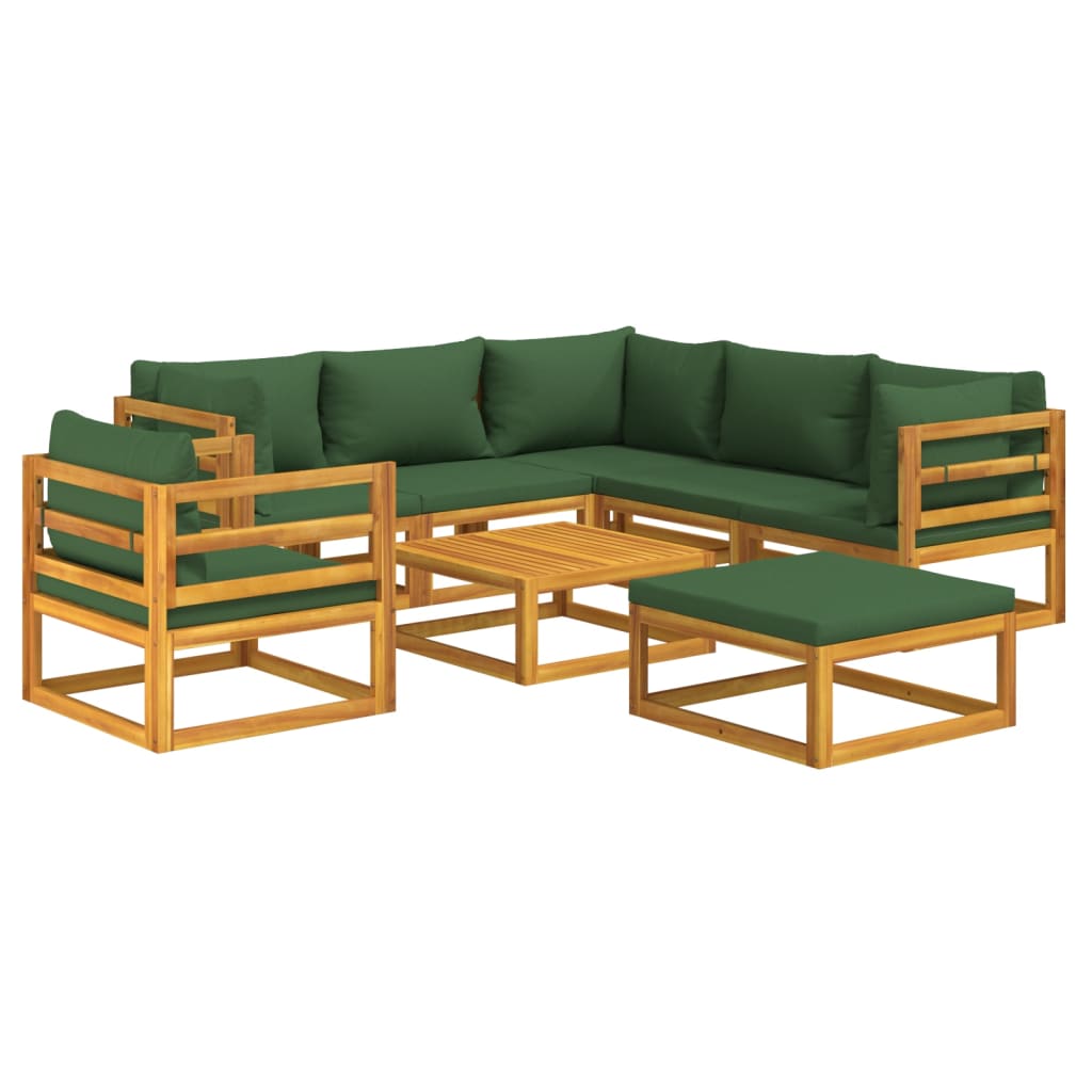 Set Salotto da Giardino 8pz con Cuscini Verdi in Legno Massello 3155321