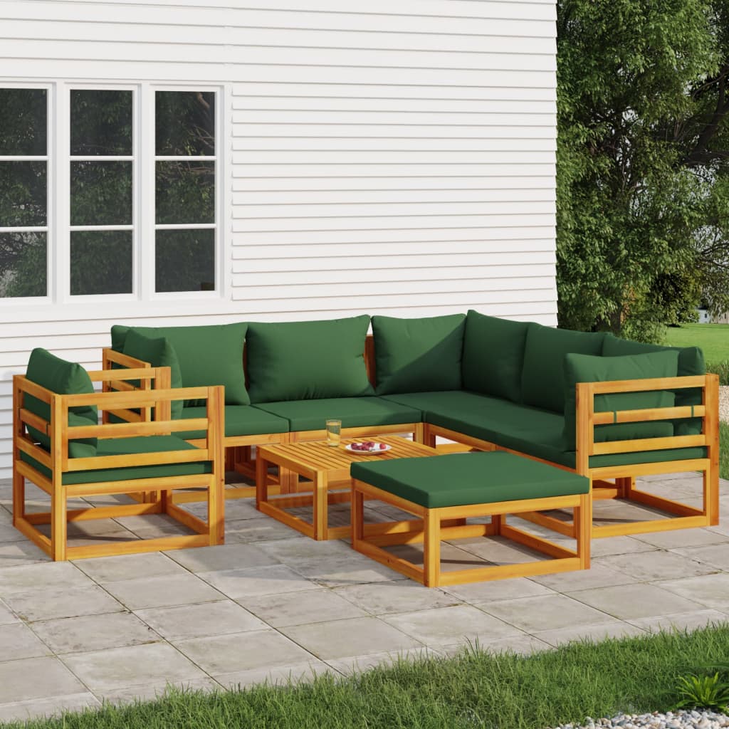 Set Salotto da Giardino 8pz con Cuscini Verdi in Legno Massello 3155321