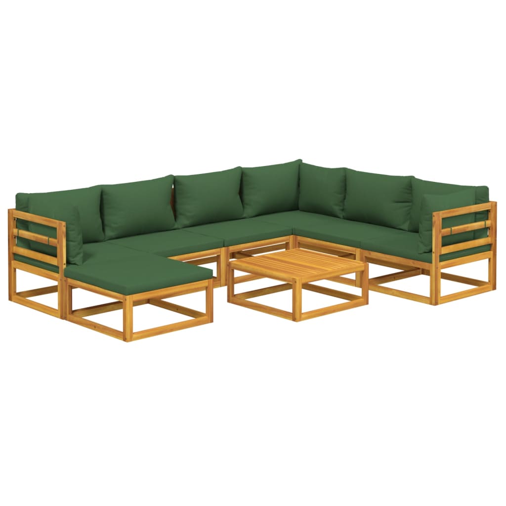 Set Salotto da Giardino 8pz con Cuscini Verdi in Legno Massello 3155322