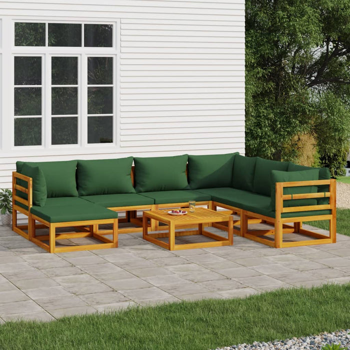 Set Salotto da Giardino 8pz con Cuscini Verdi in Legno Massello 3155322