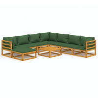 Set Salotto da Giardino 9pz con Cuscini Verdi in Legno Massello 3155327