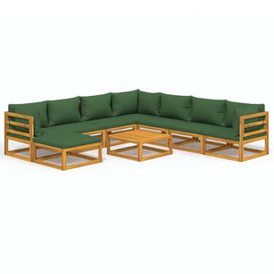 Set Salotto da Giardino 9pz con Cuscini Verdi in Legno Massello 3155327