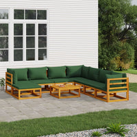 Set Salotto da Giardino 9pz con Cuscini Verdi in Legno Massello 3155327