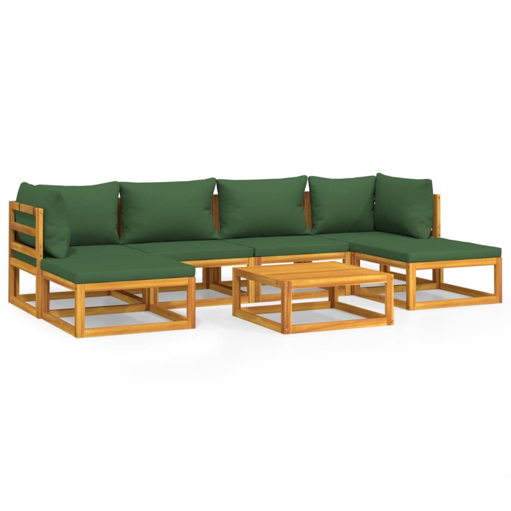 Set Salotto da Giardino 7pz con Cuscini Verdi in Legno Massello 3155328