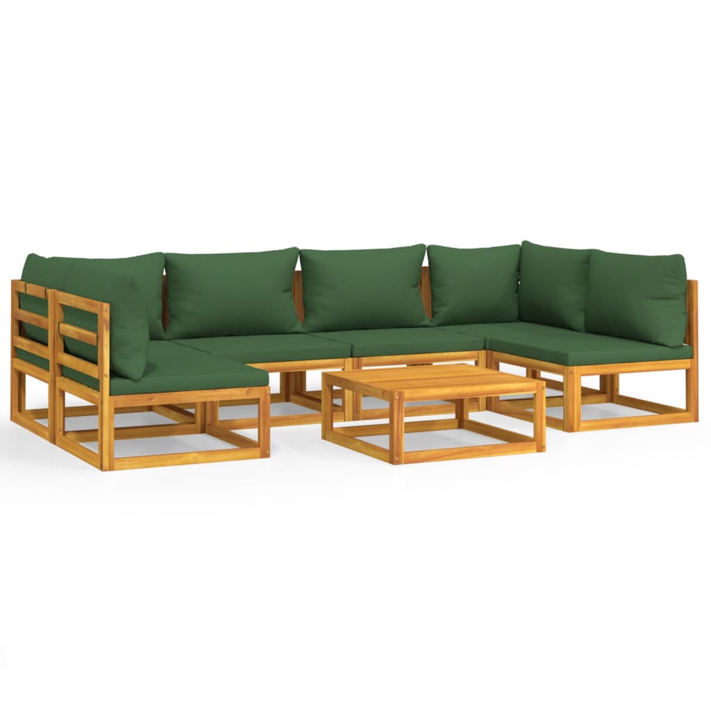 Set Salotto da Giardino 7pz con Cuscini Verdi in Legno Massello 3155329