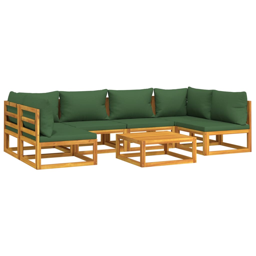 Set Salotto da Giardino 7pz con Cuscini Verdi in Legno Massello 3155329