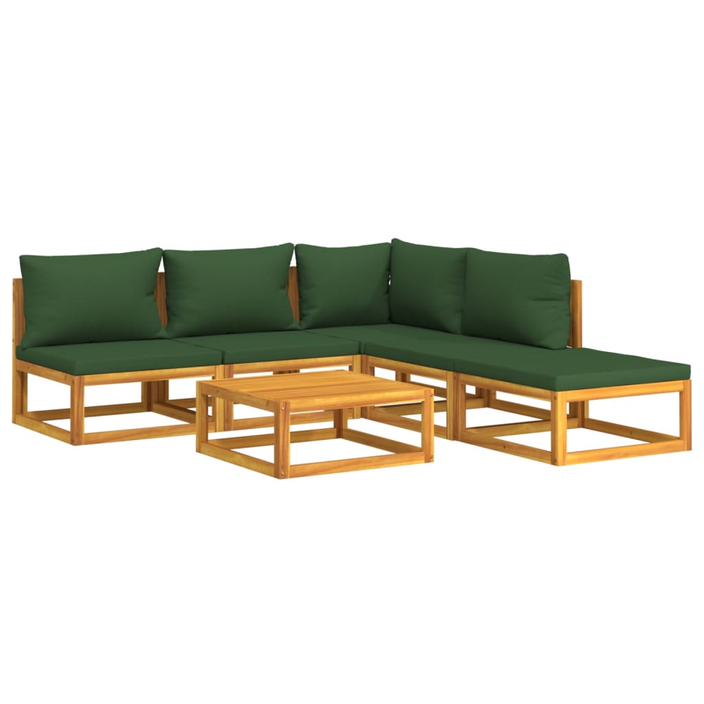 Set Salotto da Giardino 6pz con Cuscini Verdi in Legno Massello 3155330