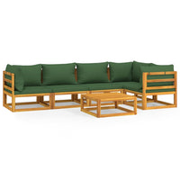 Set Salotto da Giardino 6pz con Cuscini Verdi in Legno Massello 3155332