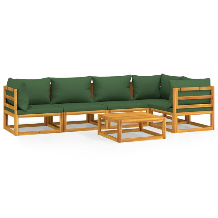 Set Salotto da Giardino 6pz con Cuscini Verdi in Legno Massello 3155332