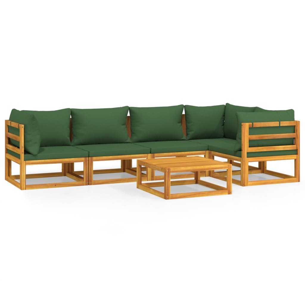 Set Salotto da Giardino 6pz con Cuscini Verdi in Legno Massellocod mxl 124242