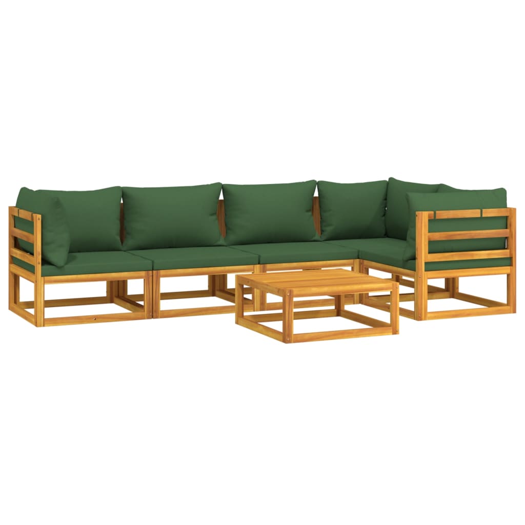 Set Salotto da Giardino 6pz con Cuscini Verdi in Legno Massello 3155332