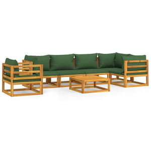 Set Salotto da Giardino 7pz con Cuscini Verdi in Legno Massello 3155336