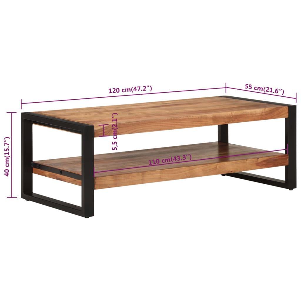 Tavolino da Salotto 120x55x40 cm in Legno Massello di Acacia 352307