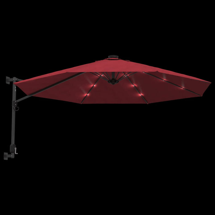 Ombrellone a Parete con LED Rosso Chiaro 290 cm 362895