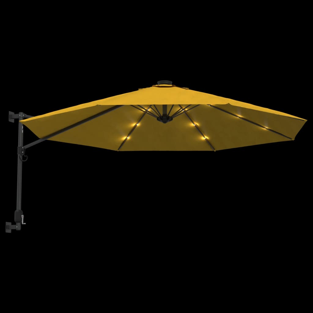 Ombrellone a Parete con LED Giallo 290 cm 362896