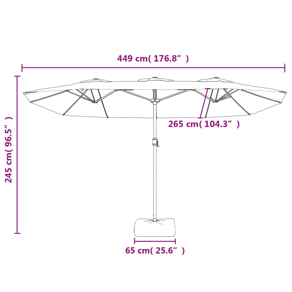 Ombrellone a Doppia Testa con LED Bianco Sabbia 449x245 cm 362953