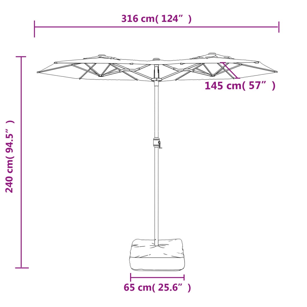 Ombrellone a Doppia Testa Bianco Sabbia 316x240 cm 362961