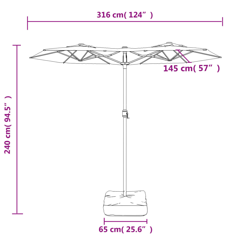 Ombrellone a Doppia Testa con LED Verde 316x240 cm 362970