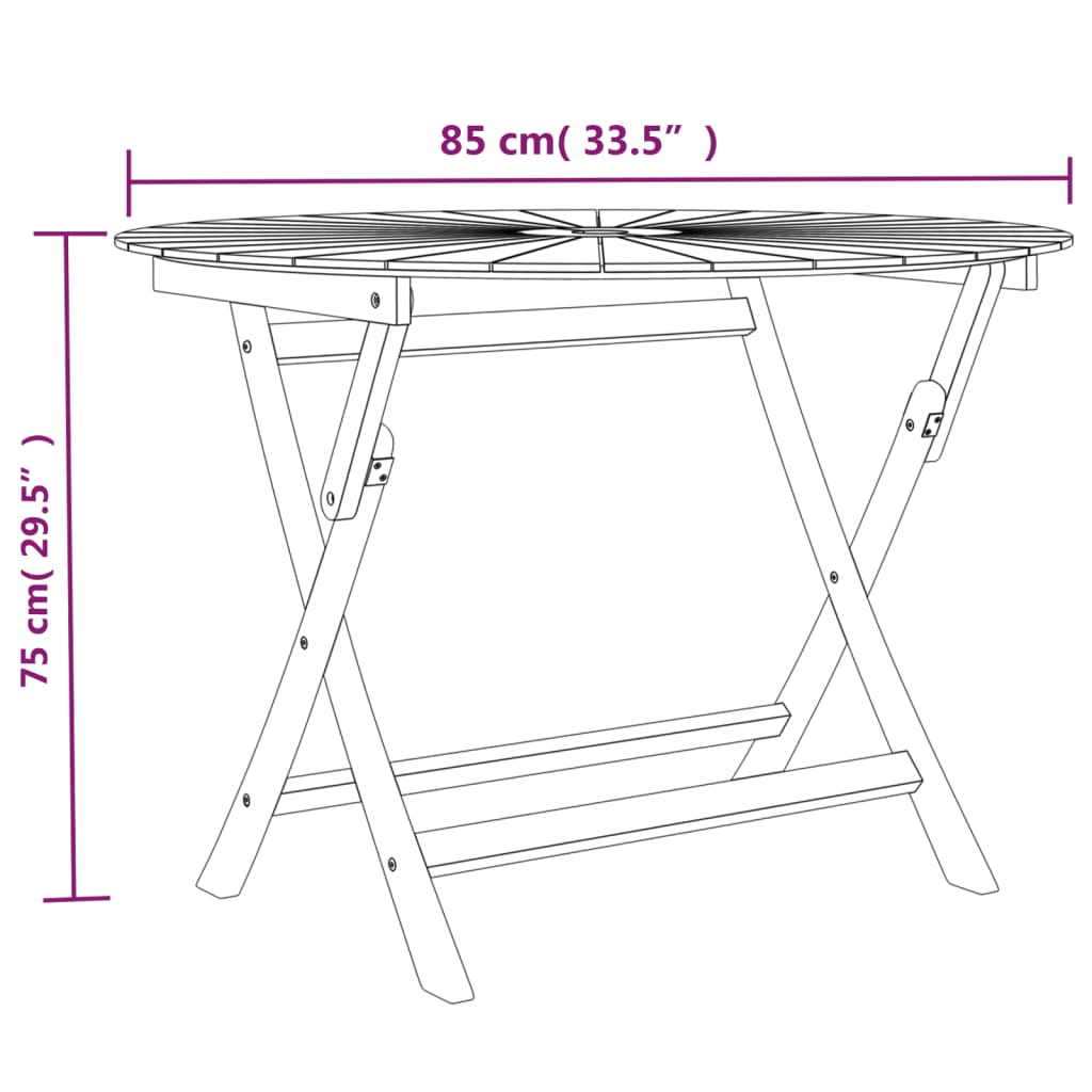 Tavolo da Giardino Pieghevole Ø 85x75 cm Legno Massello di Teak 362619