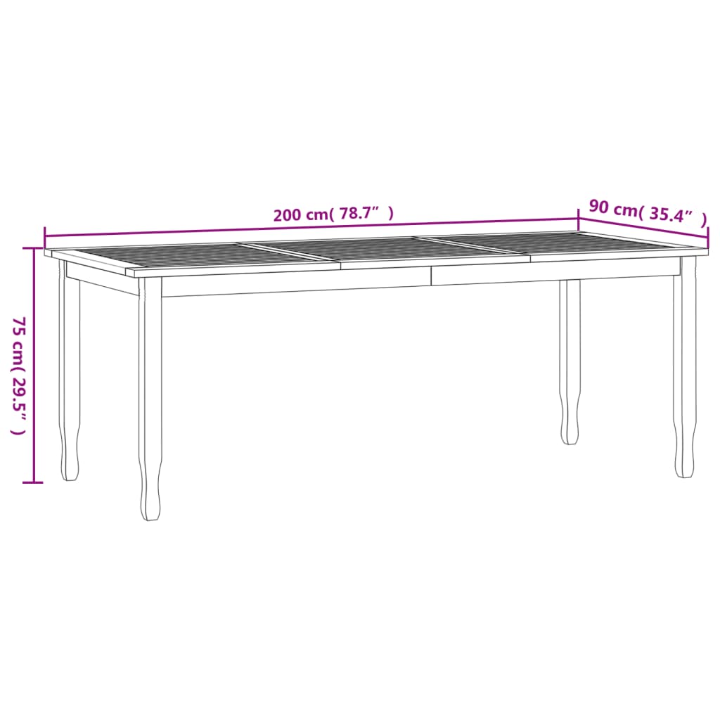 Tavolo da Pranzo da Giardino 200x90x75cm Legno Massello di Teak 362624