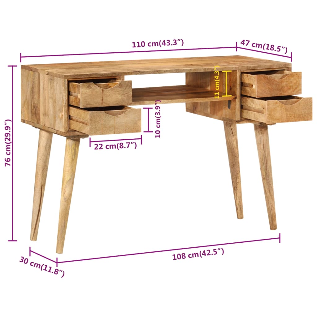 Scrivania con Cassetti 110x47x76 cm in Legno Massello di Mango 351593