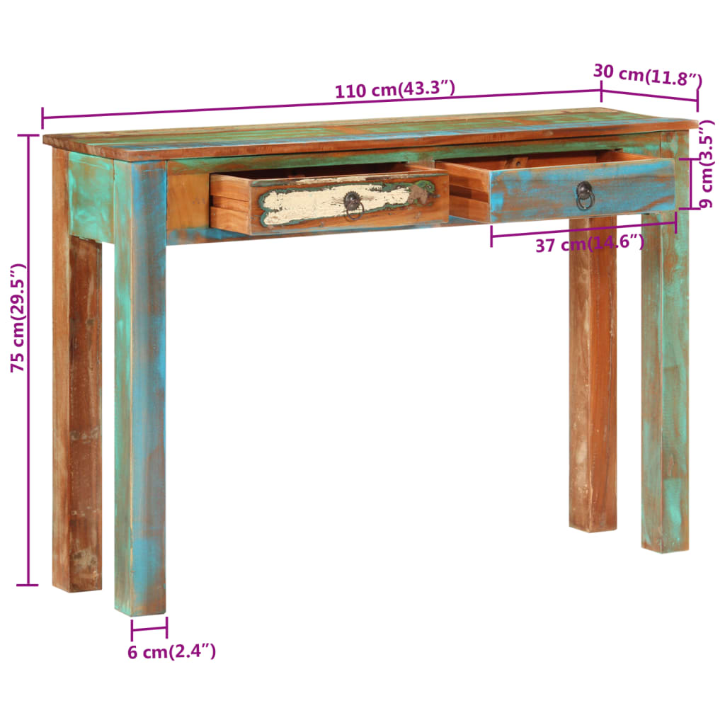 Tavolo Consolle 110x30x75 cm in Legno Massello di Recupero 352781