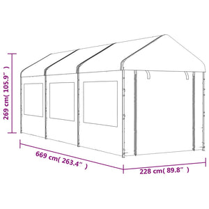 Gazebo con Tetto Bianco 6,69x2,28x2,69 m in Polietilene 3155479