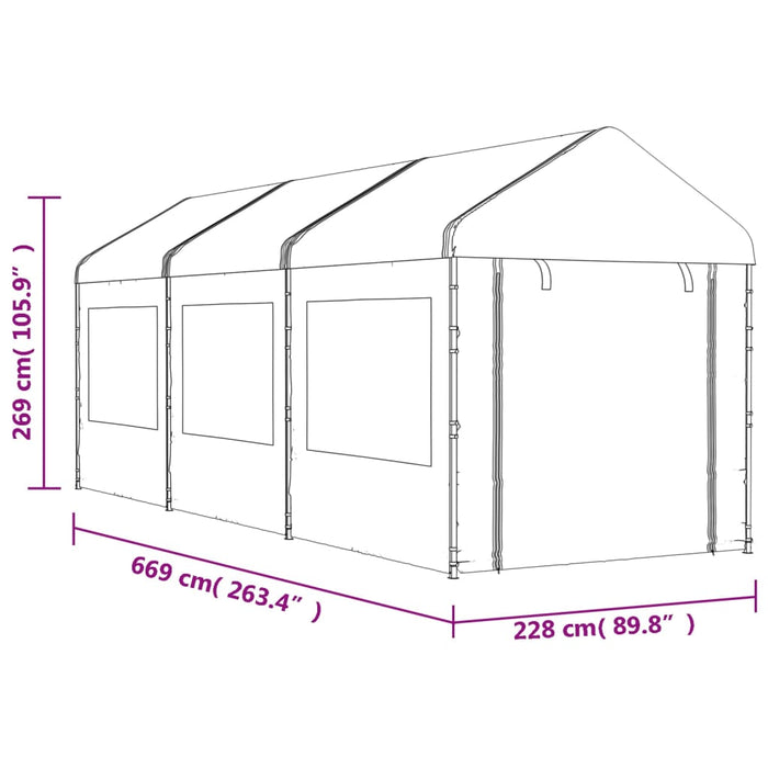 Gazebo con Tetto Bianco 6,69x2,28x2,69 m in Polietilene 3155479