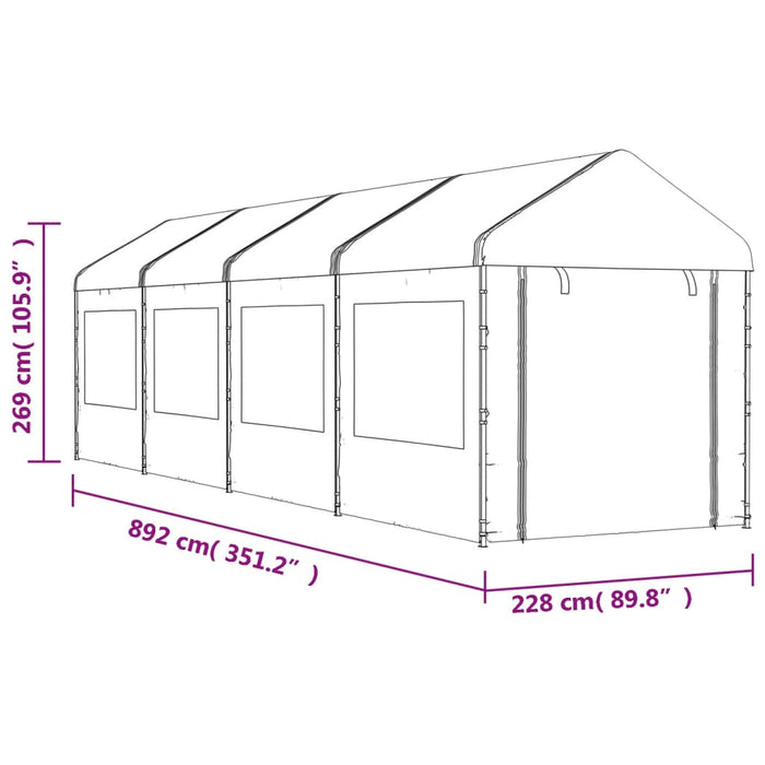 Gazebo con Tetto Bianco 8,92x2,28x2,69 m in Polietilene 3155480