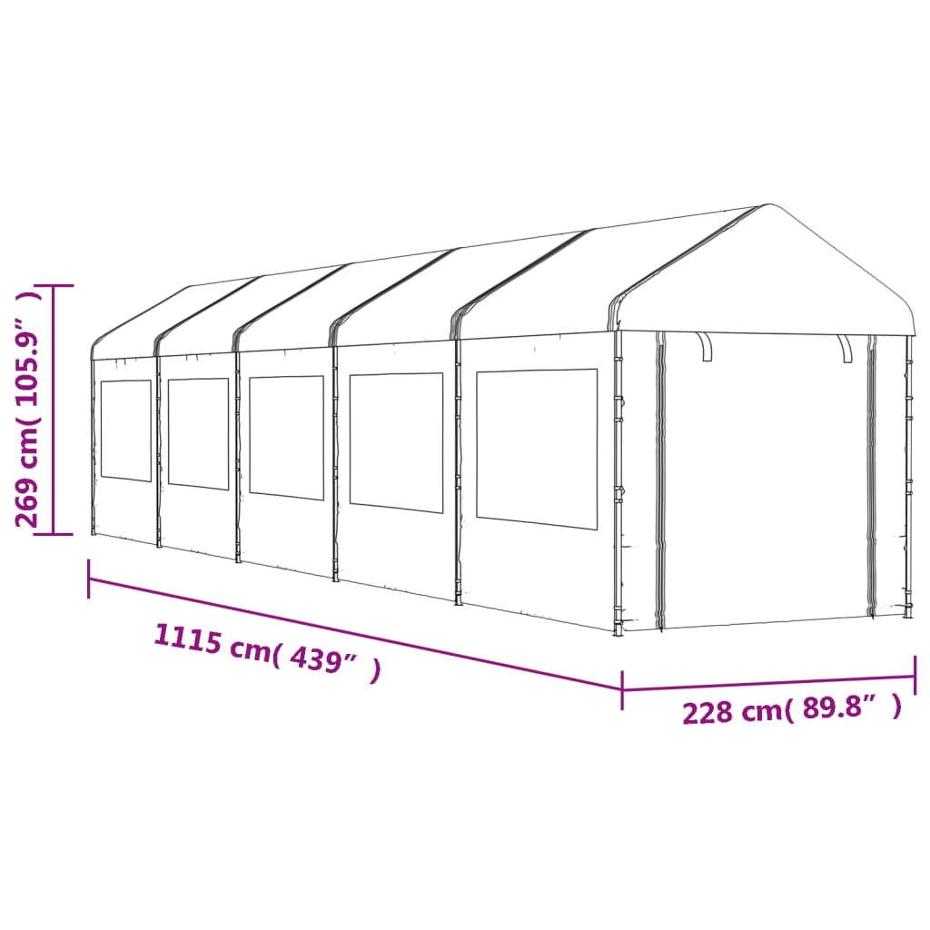 Gazebo con Tetto Bianco 11,15x2,28x2,69 m in Polietilene 3155481