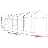 Gazebo con Tetto Bianco 11,15x2,28x2,69 m in Polietilene 3155481