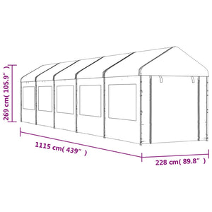 Gazebo con Tetto Bianco 11,15x2,28x2,69 m in Polietilene 3155481