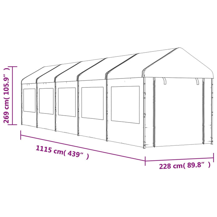 Gazebo con Tetto Bianco 11,15x2,28x2,69 m in Polietilene 3155481